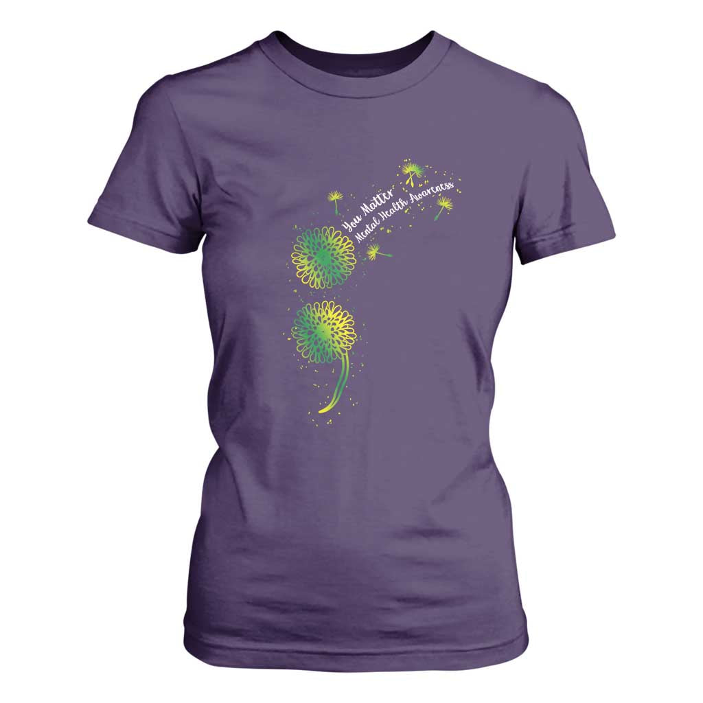 Mental Health Awarenes T Shirt For Women Semicolon Dandelion You Matter TS14 Purple Print Your Wear