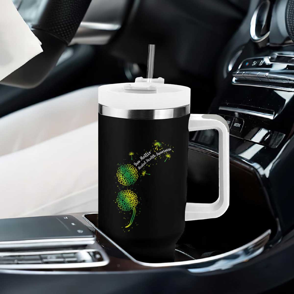 Mental Health Awarenes Tumbler With Handle Semicolon Dandelion You Matter TS14 Print Your Wear