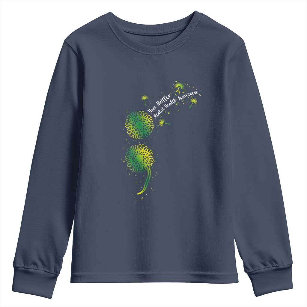 Mental Health Awarenes Youth Sweatshirt Semicolon Dandelion You Matter TS14 Navy Print Your Wear