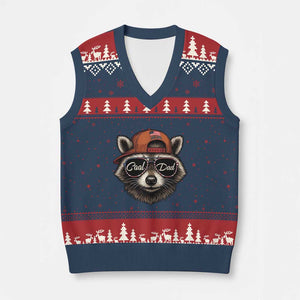 Cool Dad V-Neck Knit Sweater Vest Raccoon Daddy Father's Day Gift