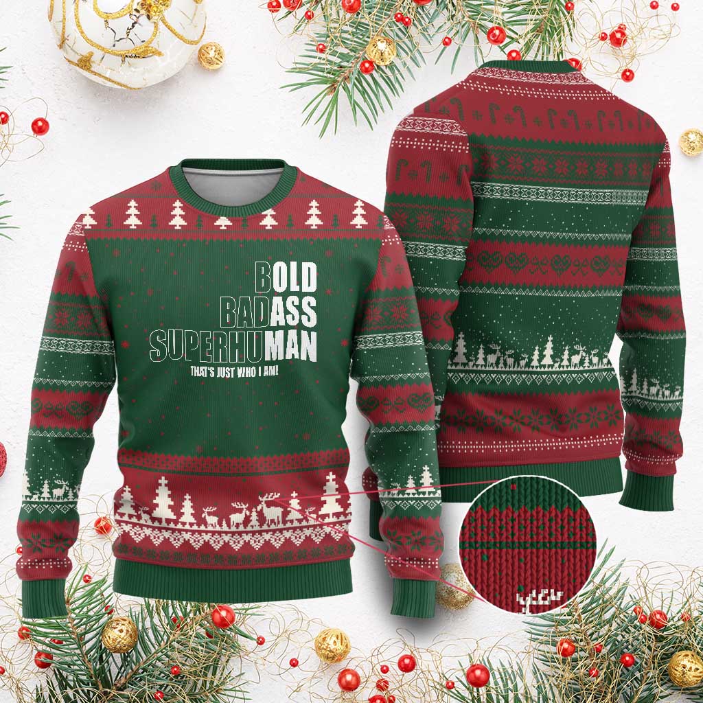 Bold Badass Superhuman Old Ass Man Ugly Christmas Sweater Funny Grandpa Dad Motivational Quote