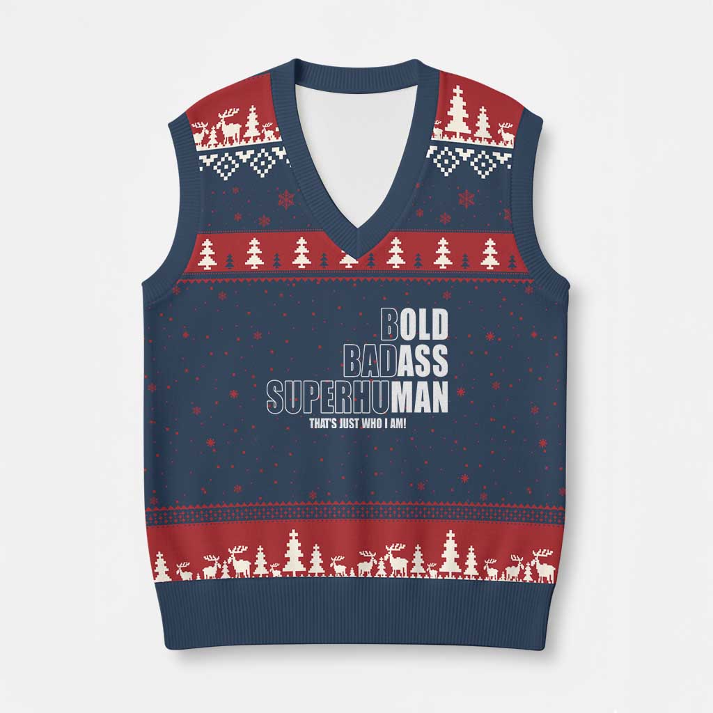 Bold Badass Superhuman Old Ass Man V-Neck Knit Sweater Vest Funny Grandpa Dad Motivational Quote