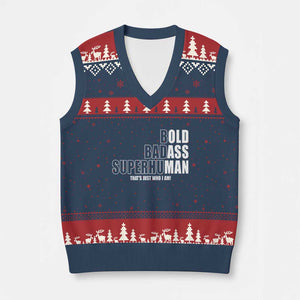 Bold Badass Superhuman Old Ass Man V-Neck Knit Sweater Vest Funny Grandpa Dad Motivational Quote