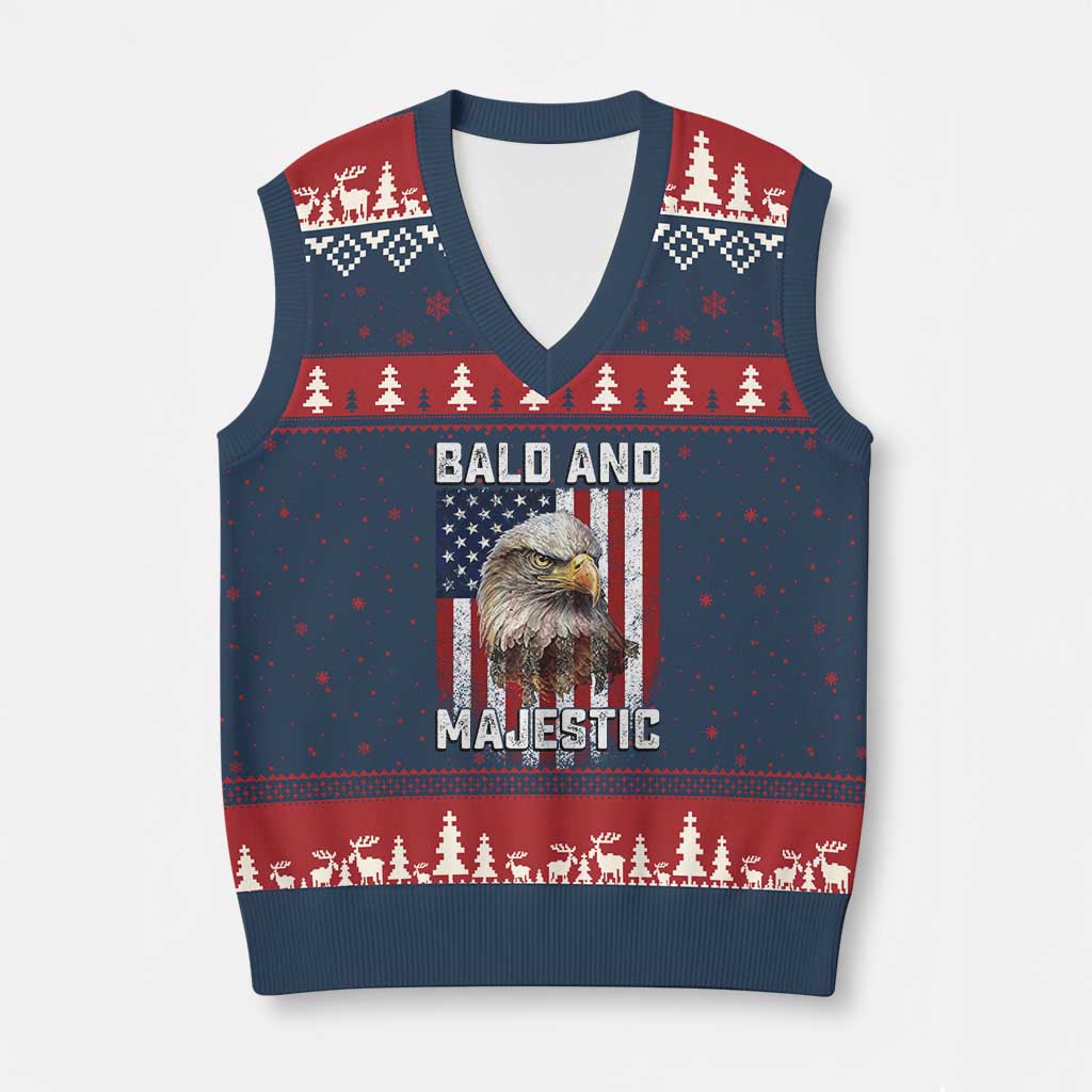 Bald and Majestic Bald Eagle 4th of July V-Neck Knit Sweater Vest Funny Dad Husband Grandpa Joke