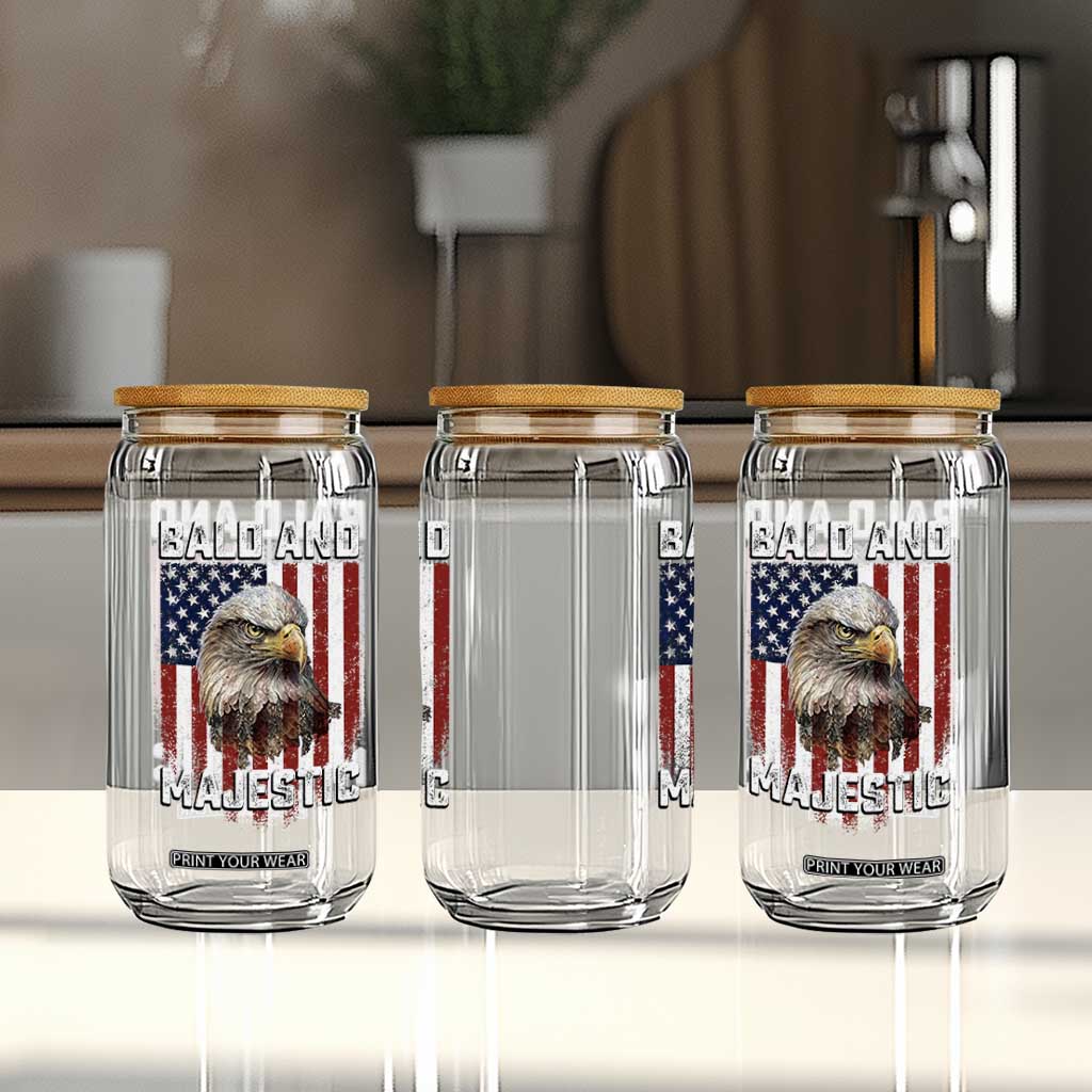 Bald and Majestic Bald Eagle 4th of July Glass Can Funny Dad Husband Grandpa Joke