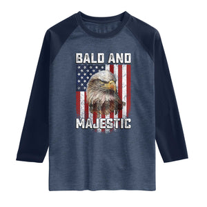 Bald and Majestic Bald Eagle 4th of July Raglan Shirt Funny Dad Husband Grandpa Joke
