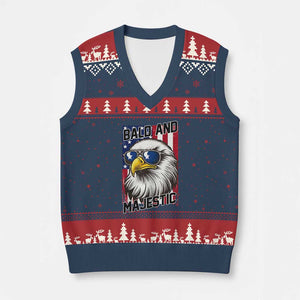 Bald and Majestic V-Neck Knit Sweater Vest Patriotic Bald Eagle 4th Of July