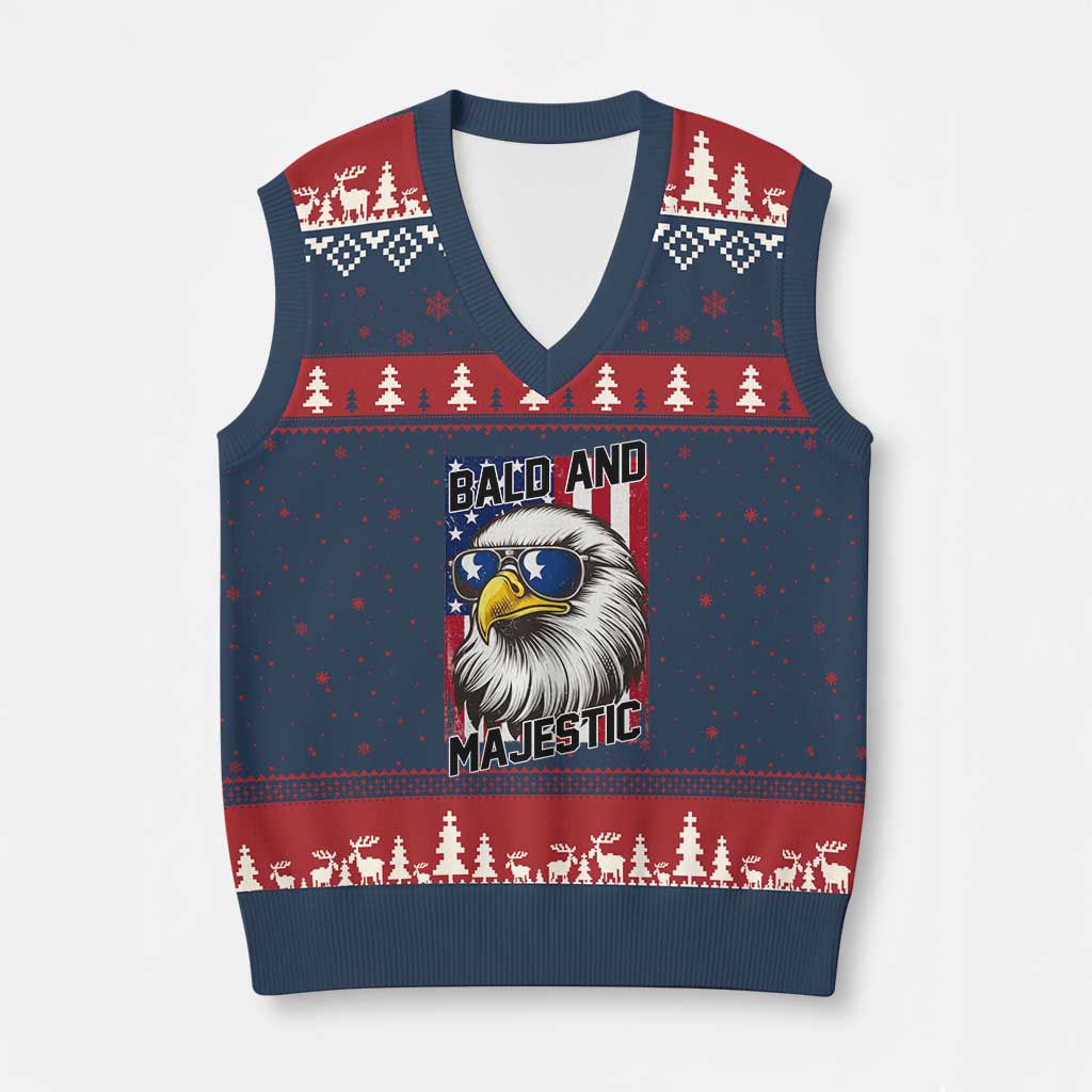 Bald and Majestic V-Neck Knit Sweater Vest Patriotic Bald Eagle 4th Of July TS14 Navy Red Print Your Wear