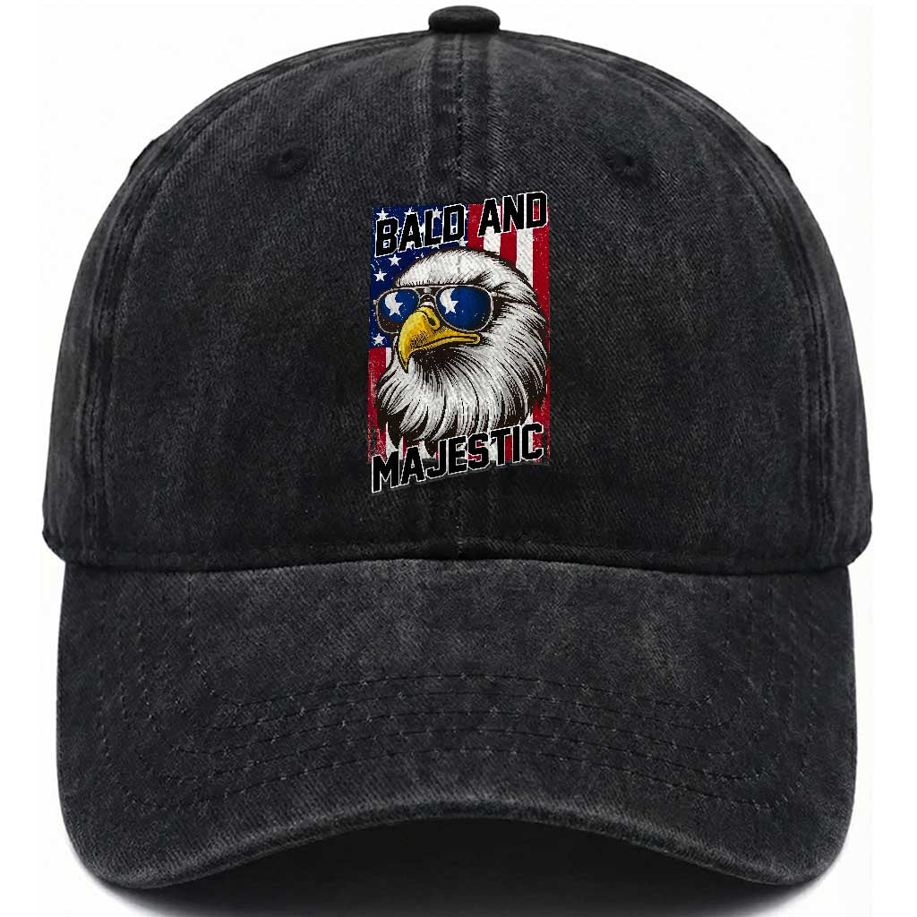 Bald and Majestic Washed Cotton Baseball Cap Patriotic Bald Eagle 4th Of July TS14 Print Your Wear