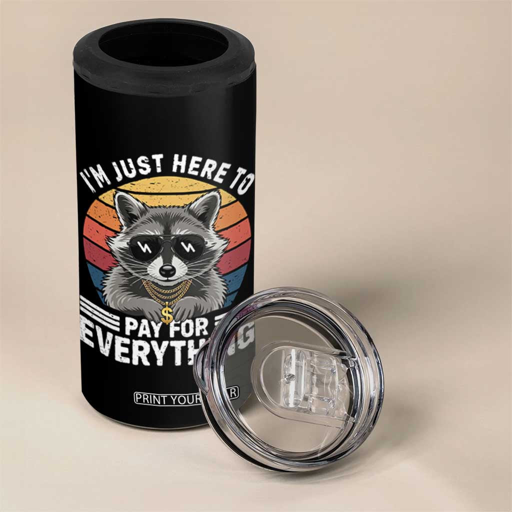 I'm Just Here to Pay for Everything 4 in 1 Can Cooler Tumbler Funny Raccoon Dad Granpa Joke