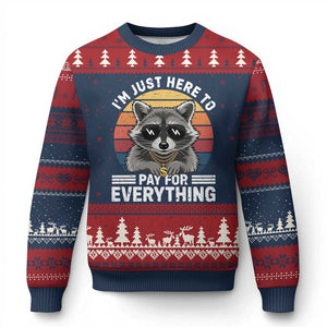 I'm Just Here to Pay for Everything Ugly Christmas Sweater Funny Raccoon Dad Granpa Joke