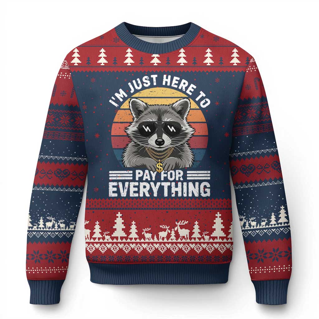 I'm Just Here to Pay for Everything Ugly Christmas Sweater Funny Raccoon Dad Granpa Joke TS14 Navy Red Print Your Wear