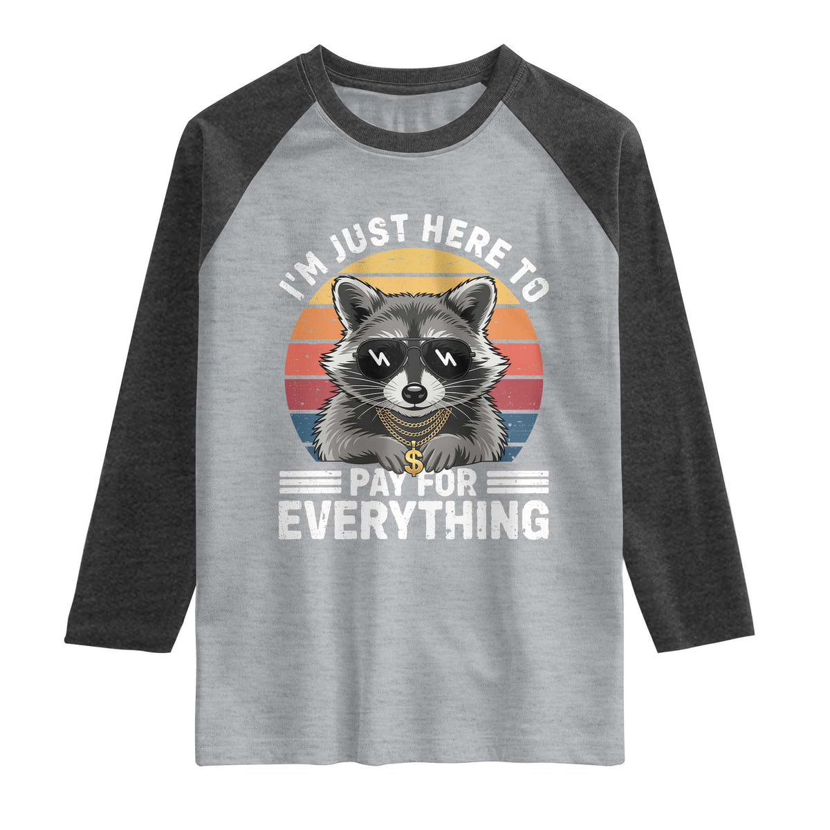 I'm Just Here to Pay for Everything Raglan Shirt Funny Raccoon Dad Granpa Joke