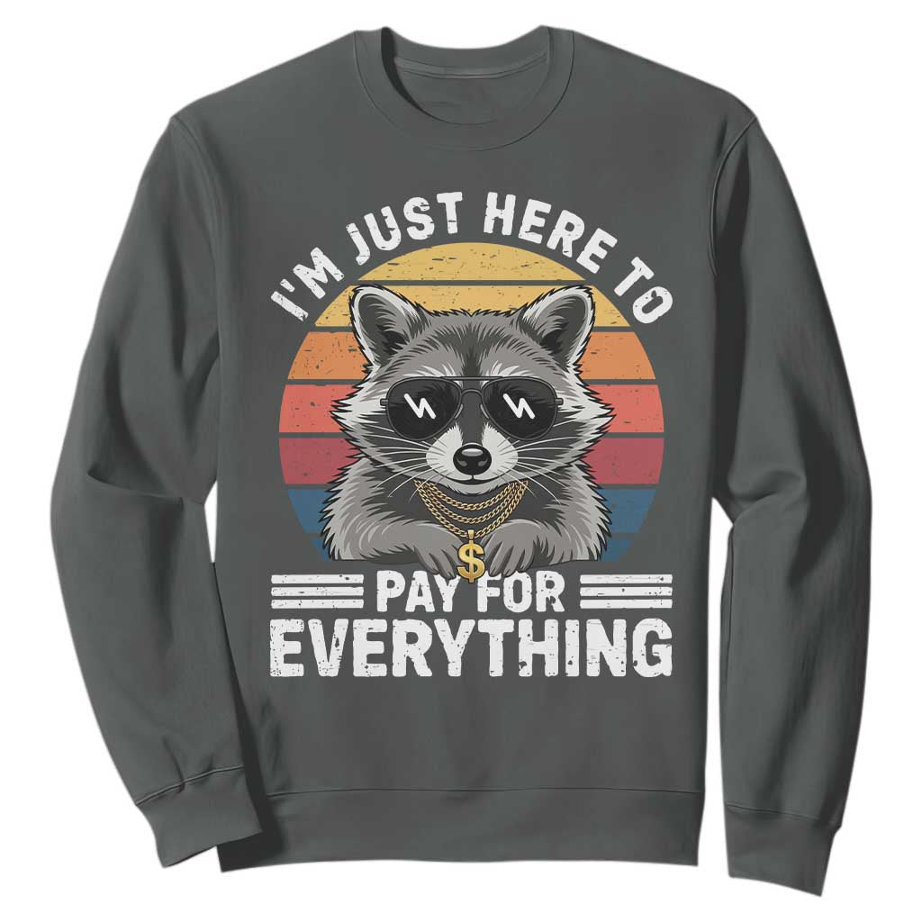 I'm Just Here to Pay for Everything Sweatshirt Funny Raccoon Dad Granpa Joke