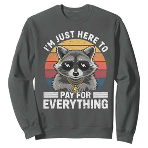 I'm Just Here to Pay for Everything Sweatshirt Funny Raccoon Dad Granpa Joke