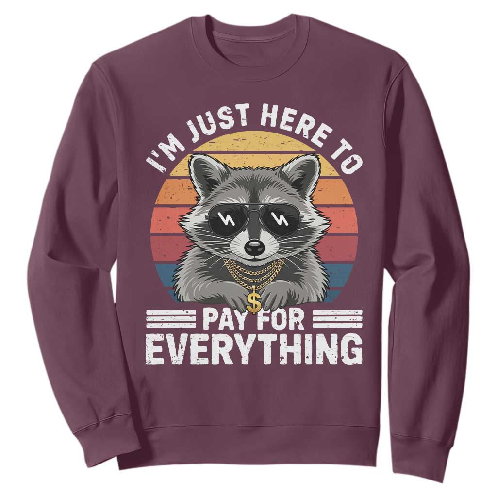 I'm Just Here to Pay for Everything Sweatshirt Funny Raccoon Dad Granpa Joke