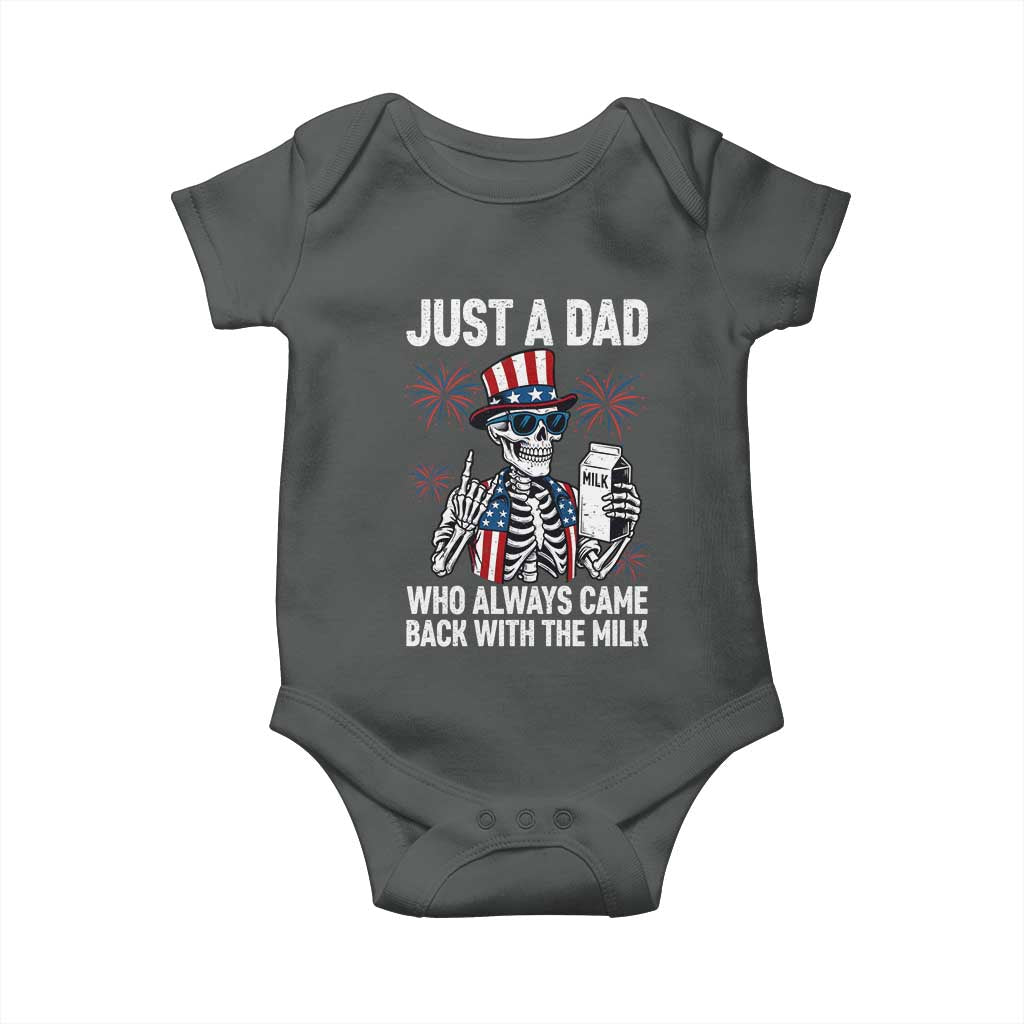 Just a Dad Who Always Came Back with The Milk Baby Onesie Funny Skeleton Dad 4th Of July