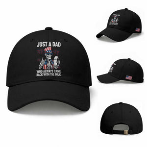 Just a Dad Who Always Came Back with The Milk Baseball Cap Funny Skeleton Dad 4th Of July