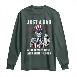 Just a Dad Who Always Came Back with The Milk Long Sleeve Shirt Funny Skeleton Dad 4th Of July