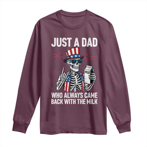 Just a Dad Who Always Came Back with The Milk Long Sleeve Shirt Funny Skeleton Dad 4th Of July