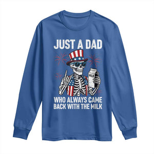 Just a Dad Who Always Came Back with The Milk Long Sleeve Shirt Funny Skeleton Dad 4th Of July
