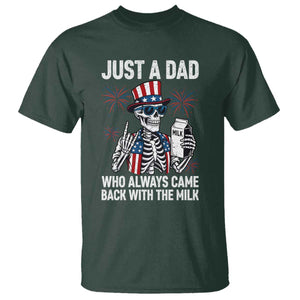 Just a Dad Who Always Came Back with The Milk T Shirt Funny Skeleton Dad 4th Of July
