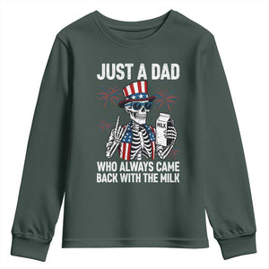 Just a Dad Who Always Came Back with The Milk Youth Sweatshirt Funny Skeleton Dad 4th Of July