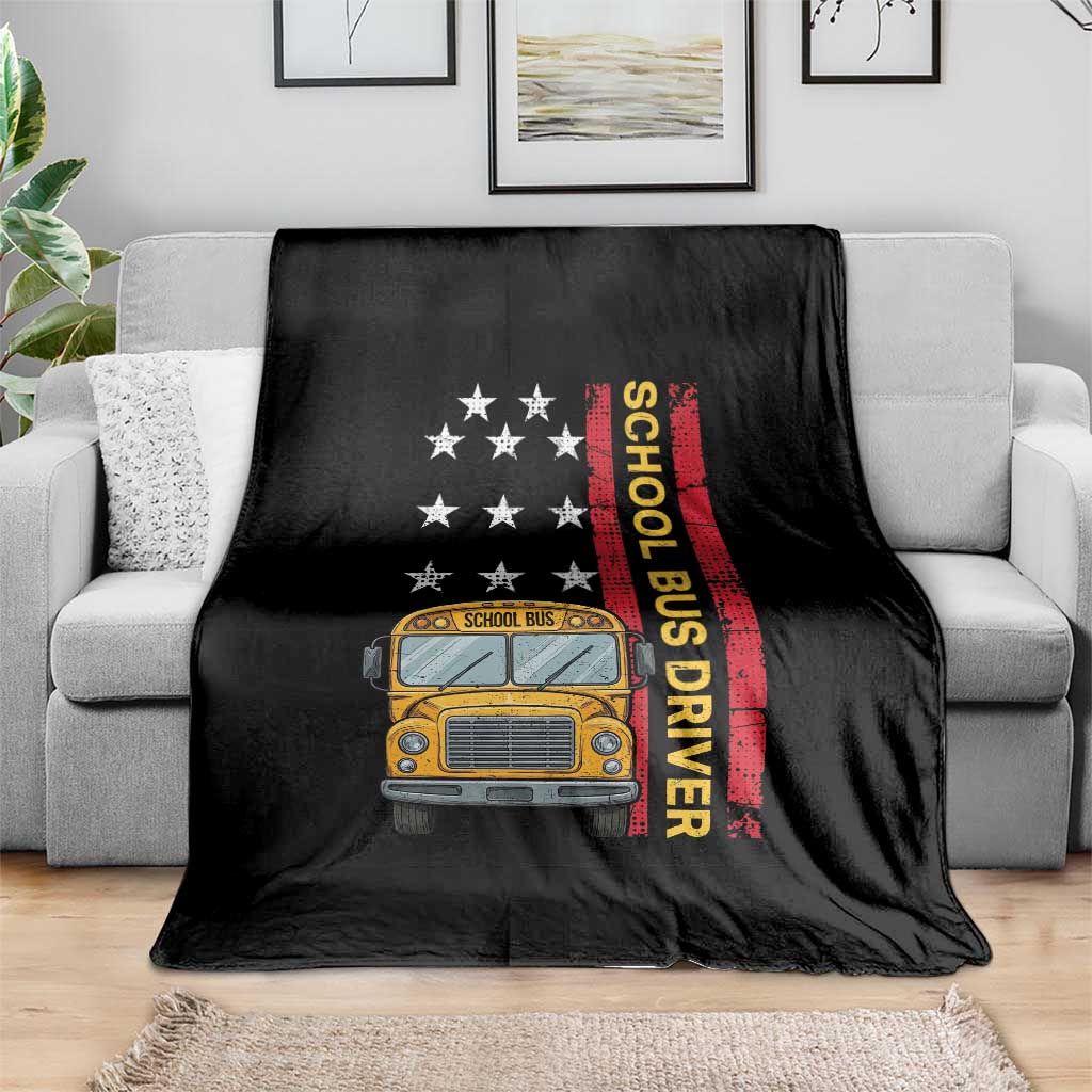 Patriotic School Bus Driver USA American Flag Throw Blanket