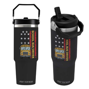 Patriotic School Bus Driver USA American Flag Flip Straw Tumbler