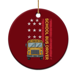 Patriotic School Bus Driver USA American Flag Ceramic Ornament