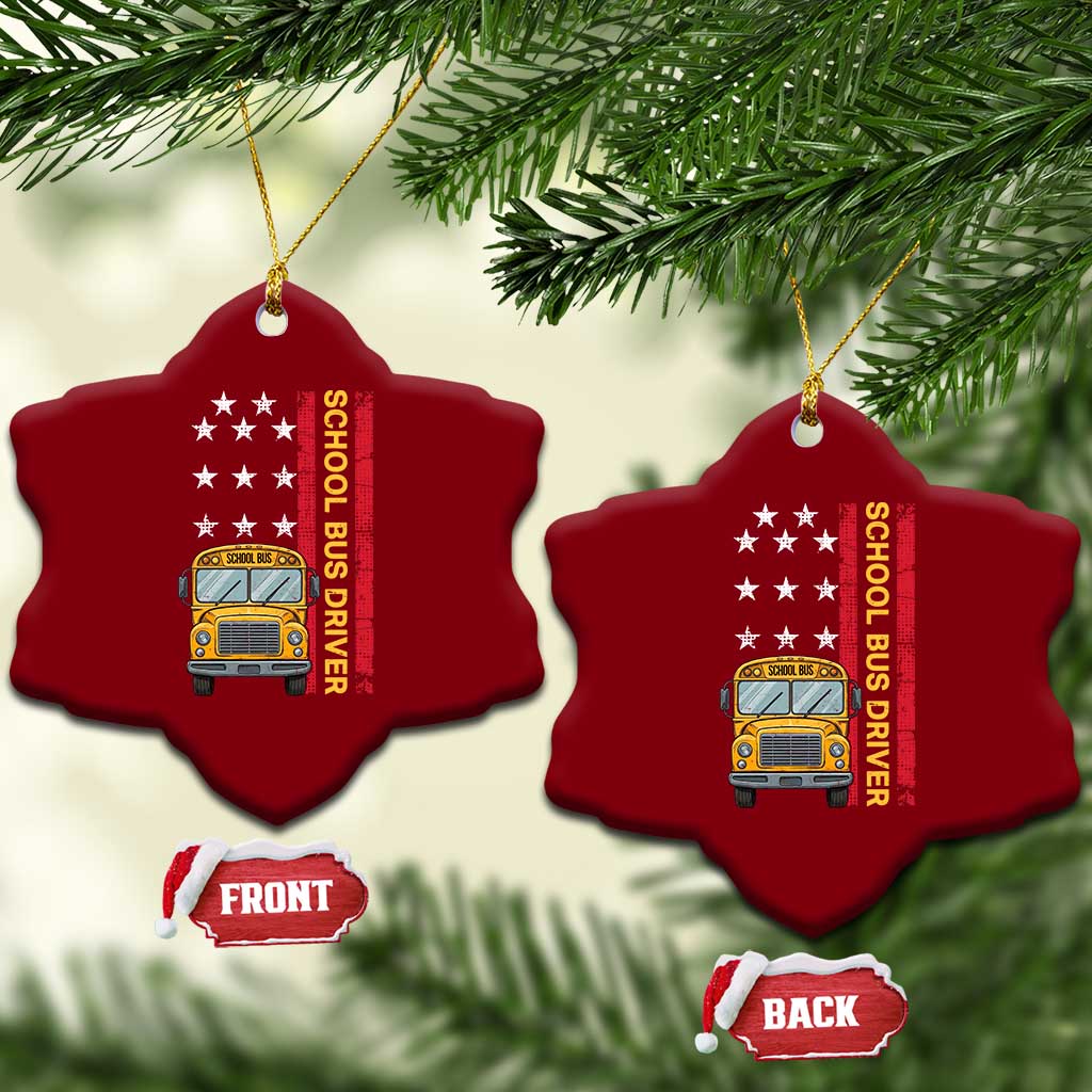 Patriotic School Bus Driver USA American Flag Ceramic Ornament