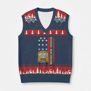 Patriotic School Bus Driver USA American Flag V-Neck Knit Sweater Vest