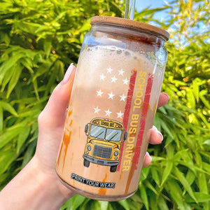 Patriotic School Bus Driver USA American Flag Glass Can