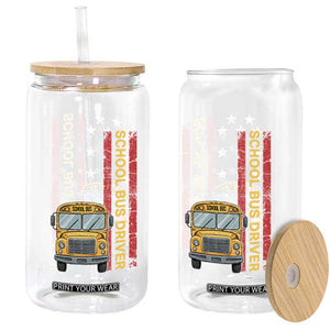 Patriotic School Bus Driver USA American Flag Glass Can