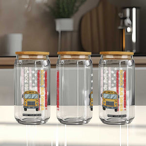 Patriotic School Bus Driver USA American Flag Glass Can