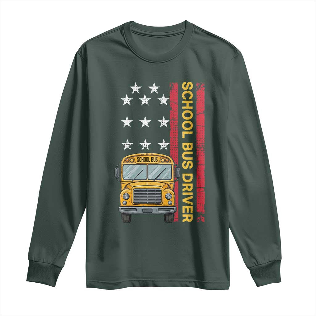Patriotic School Bus Driver USA American Flag Long Sleeve Shirt
