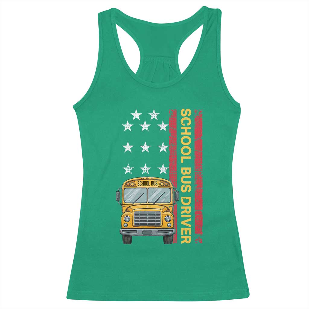 Patriotic School Bus Driver USA American Flag Racerback Tank Top