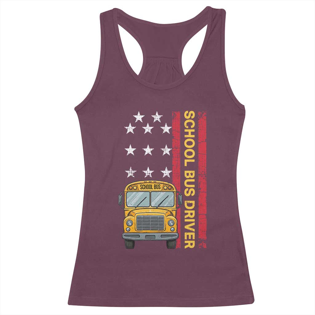 Patriotic School Bus Driver USA American Flag Racerback Tank Top