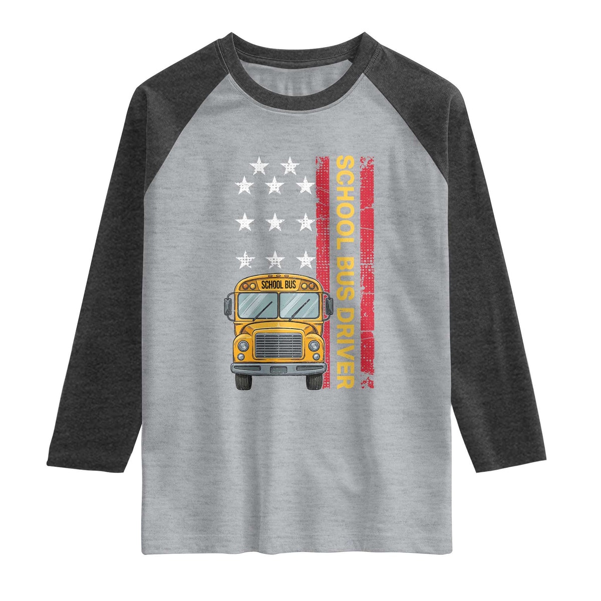 Patriotic School Bus Driver USA American Flag Raglan Shirt