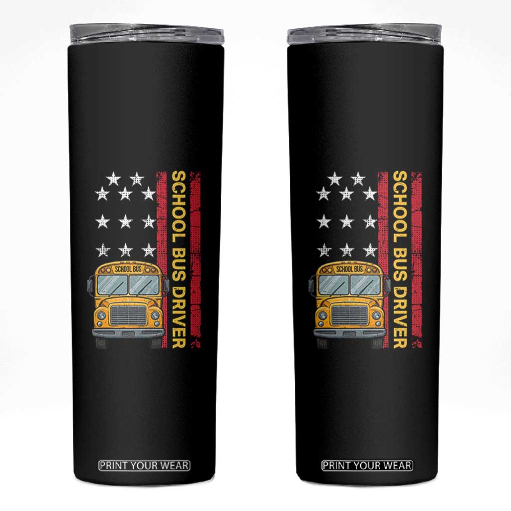 Patriotic School Bus Driver USA American Flag Skinny Tumbler