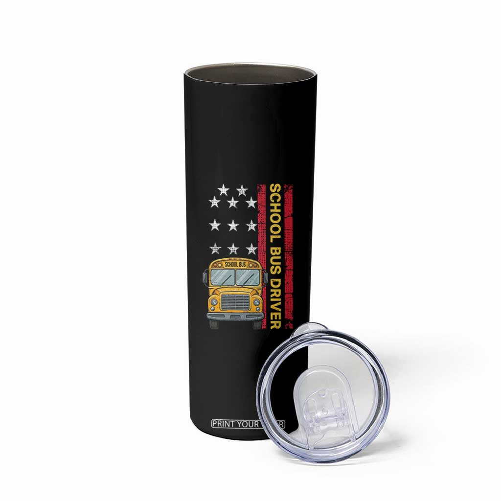 Patriotic School Bus Driver USA American Flag Skinny Tumbler