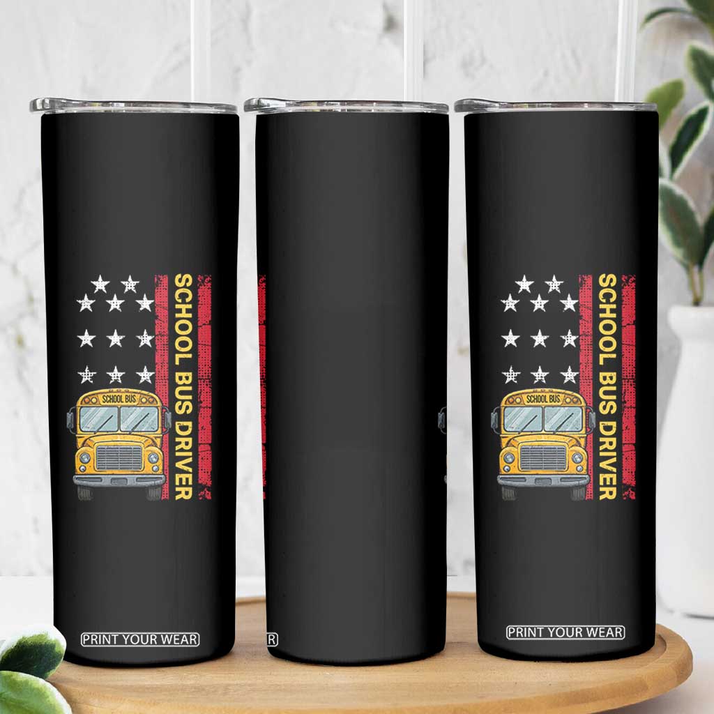 Patriotic School Bus Driver USA American Flag Skinny Tumbler