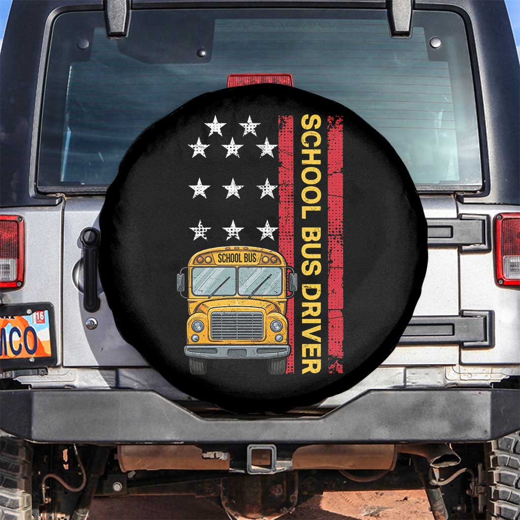 Patriotic School Bus Driver USA American Flag Spare Tire Cover TS14 No hole Black Print Your Wear