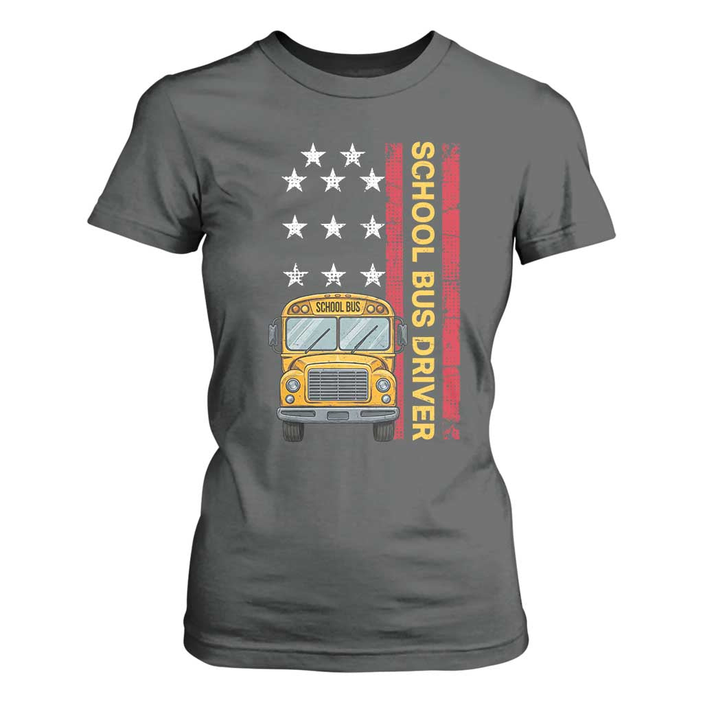 Patriotic School Bus Driver USA American Flag T Shirt For Women