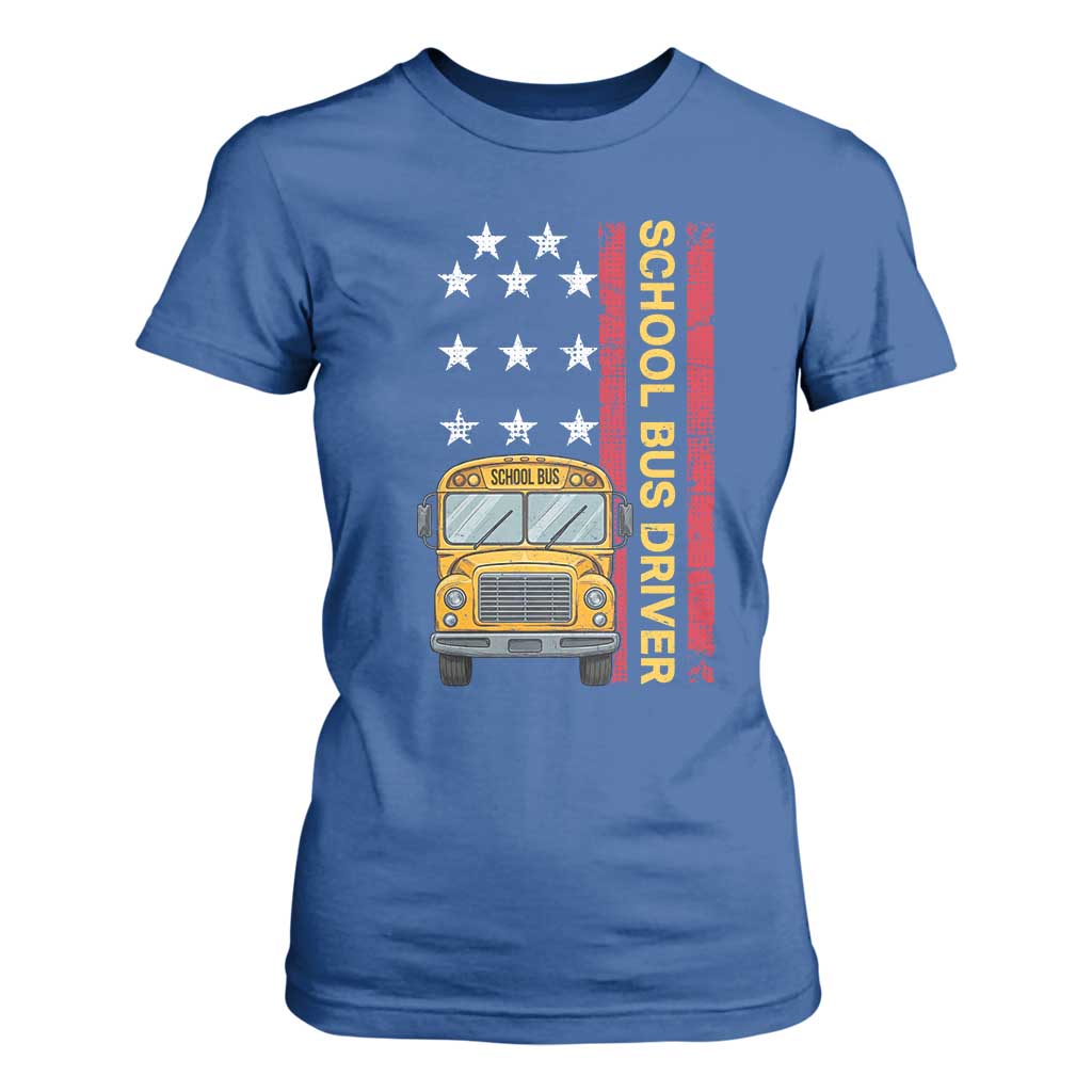 Patriotic School Bus Driver USA American Flag T Shirt For Women