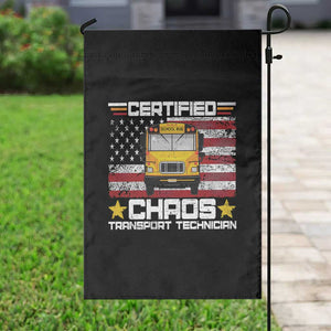 Certified Chaos Transport Technician Garden Flag Patriotic School Bus Driver USA American Flag