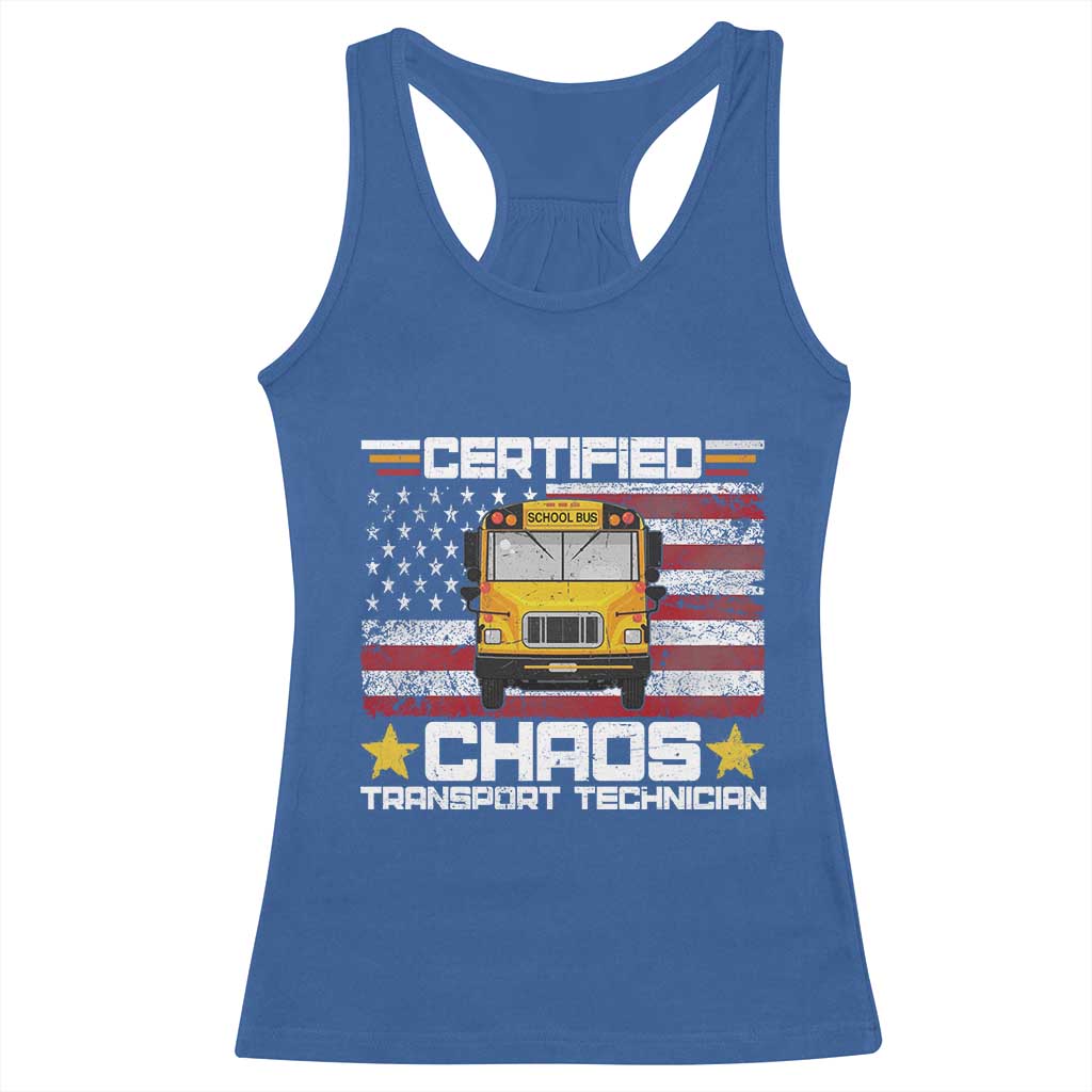 Certified Chaos Transport Technician Racerback Tank Top Patriotic School Bus Driver USA American Flag