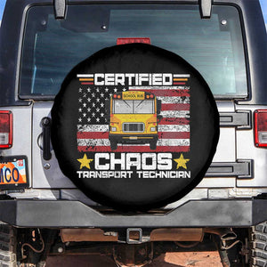 Certified Chaos Transport Technician Spare Tire Cover Patriotic School Bus Driver USA American Flag
