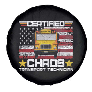 Certified Chaos Transport Technician Spare Tire Cover Patriotic School Bus Driver USA American Flag