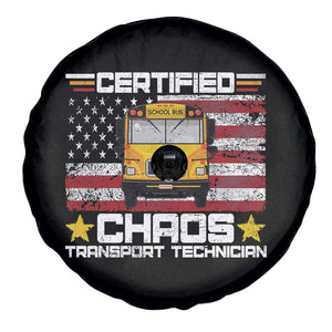 Certified Chaos Transport Technician Spare Tire Cover Patriotic School Bus Driver USA American Flag